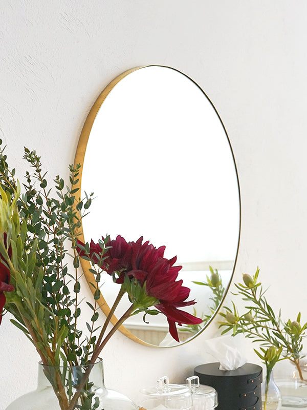 Brass round mirror 600